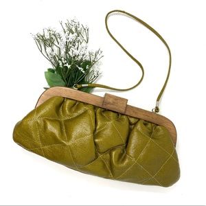 Sondra Roberts Green Quilted And Wood Purse